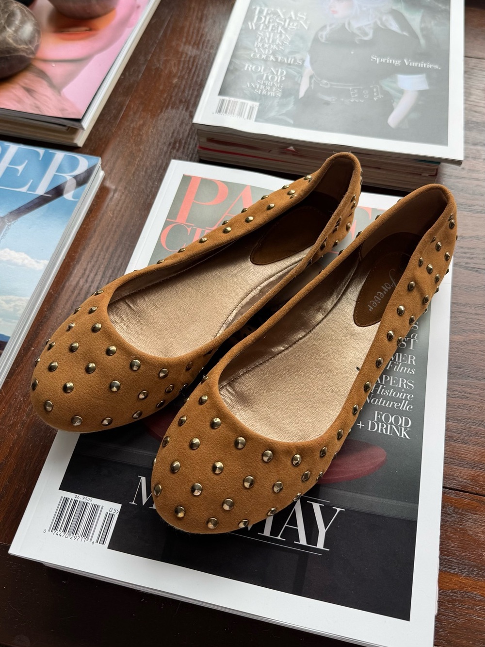 Forever 21 Tan Studded Suede Ballet Flats